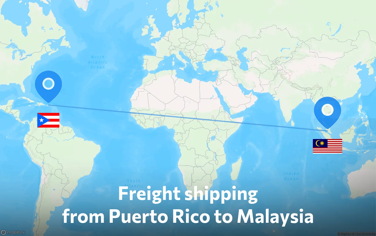 Shipping route from Puerto Rico to Malaysia