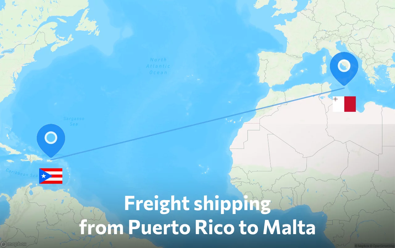 Shipping route from Puerto Rico to Malta