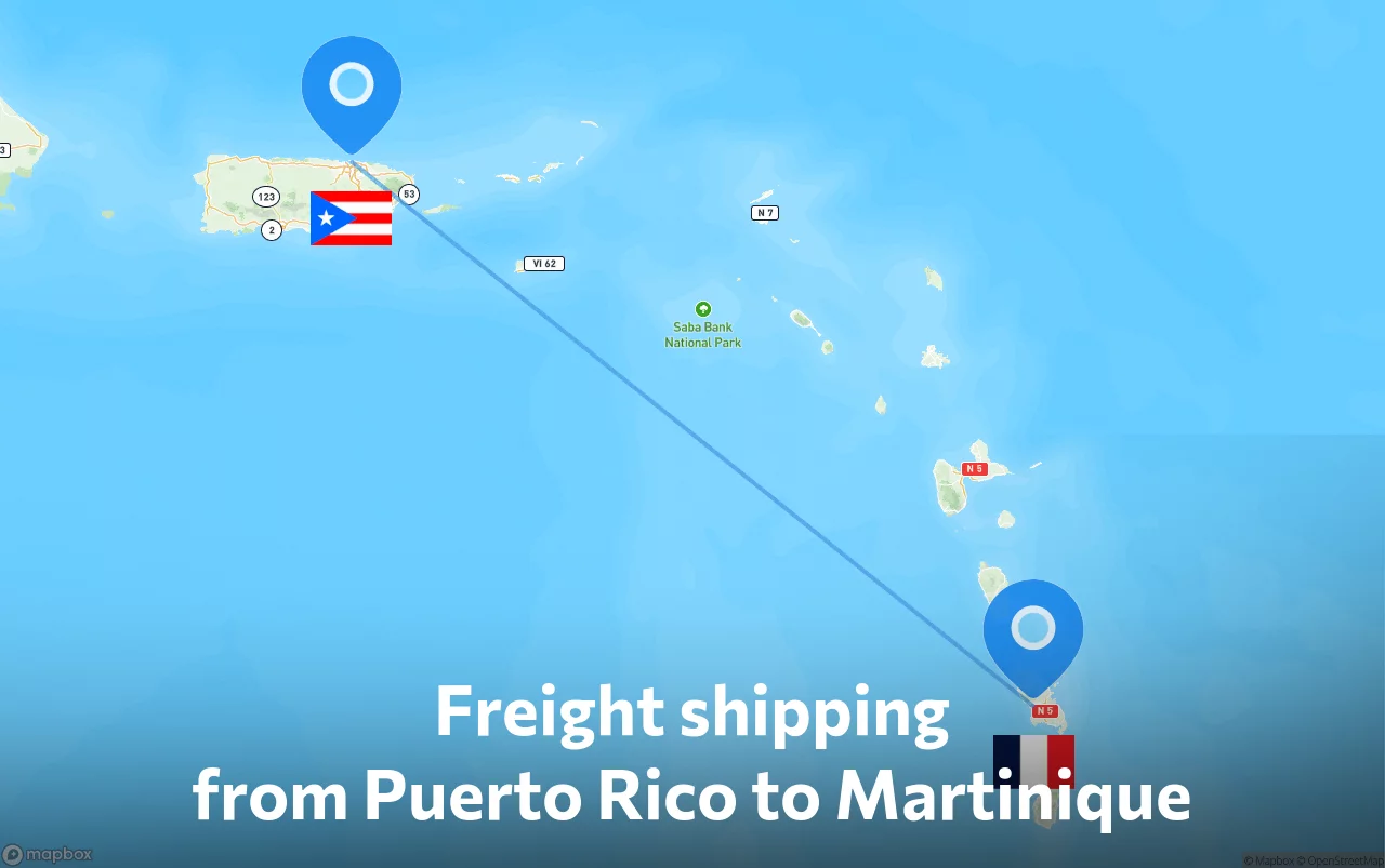 Shipping route from Puerto Rico to Martinique