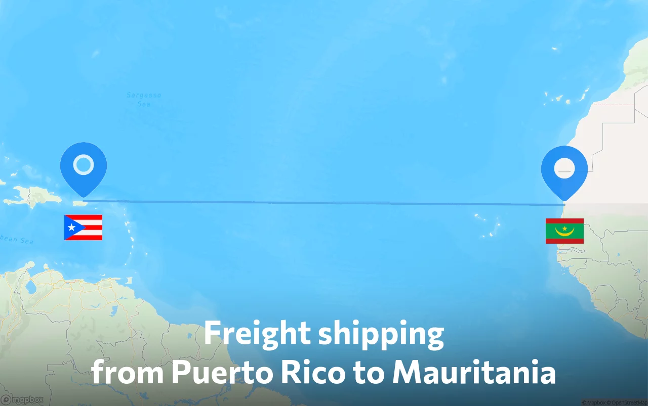 Shipping route from Puerto Rico to Mauritania