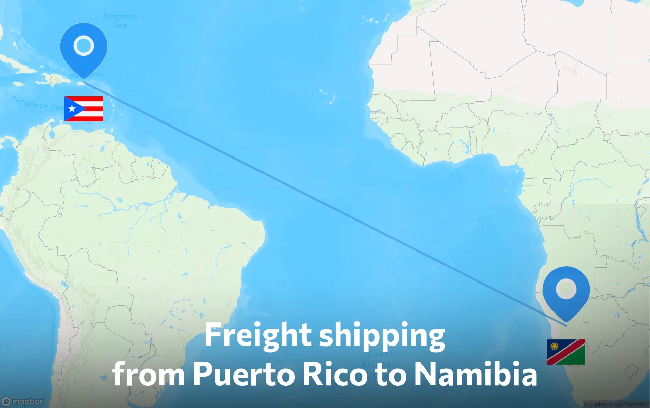 Shipping route from Puerto Rico to Namibia
