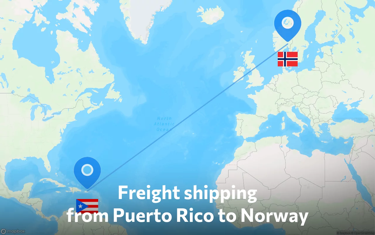 Shipping route from Puerto Rico to Norway