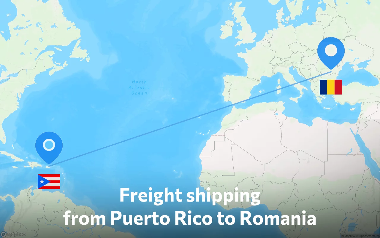 Shipping route from Puerto Rico to Romania