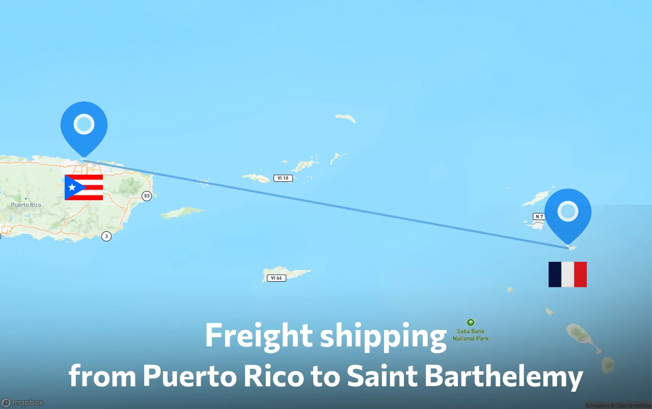 Shipping route from Puerto Rico to Saint Barthelemy