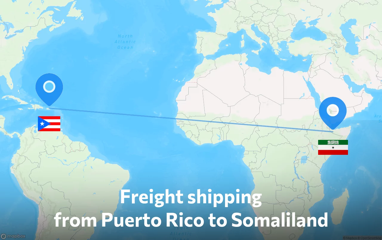 Shipping route from Puerto Rico to Somaliland