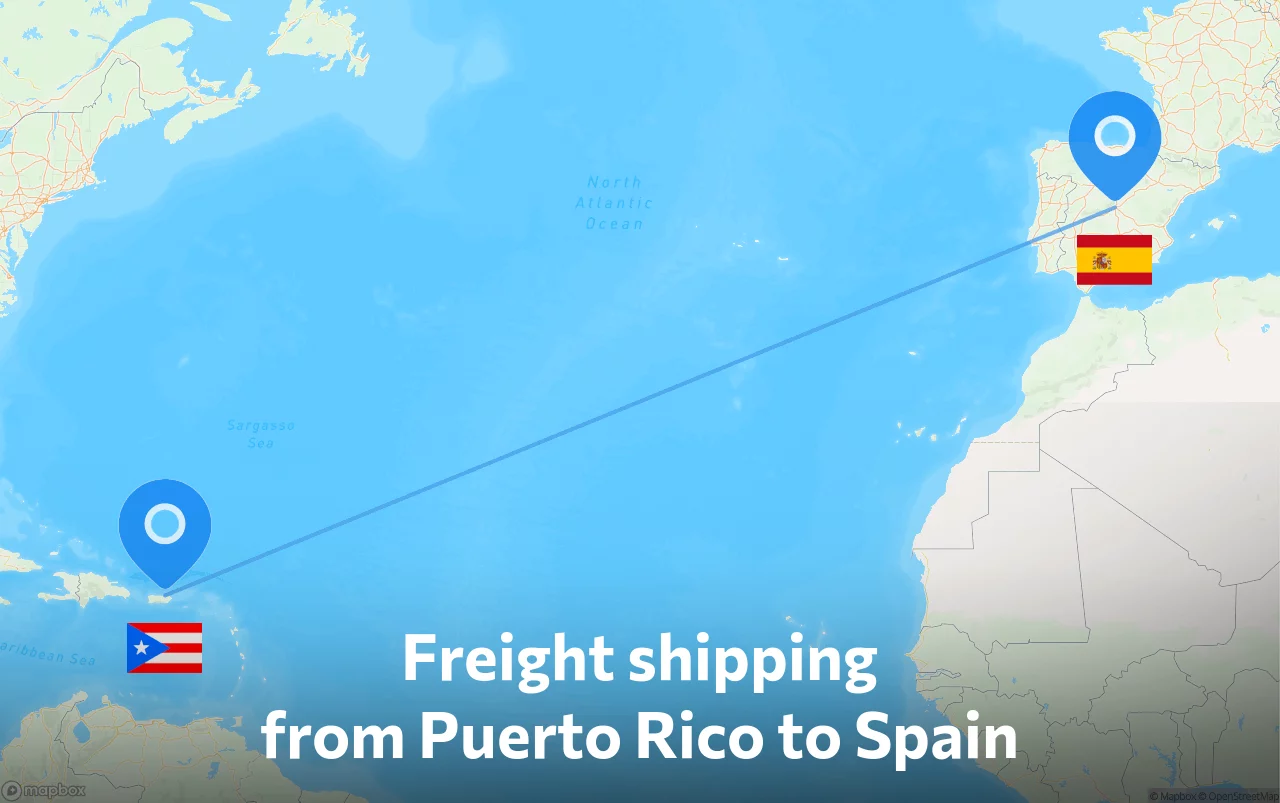 Shipping route from Puerto Rico to Spain