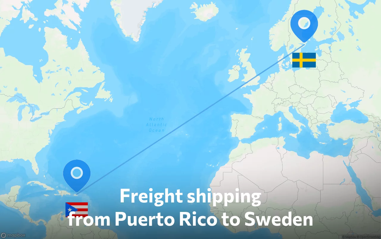 Shipping route from Puerto Rico to Sweden