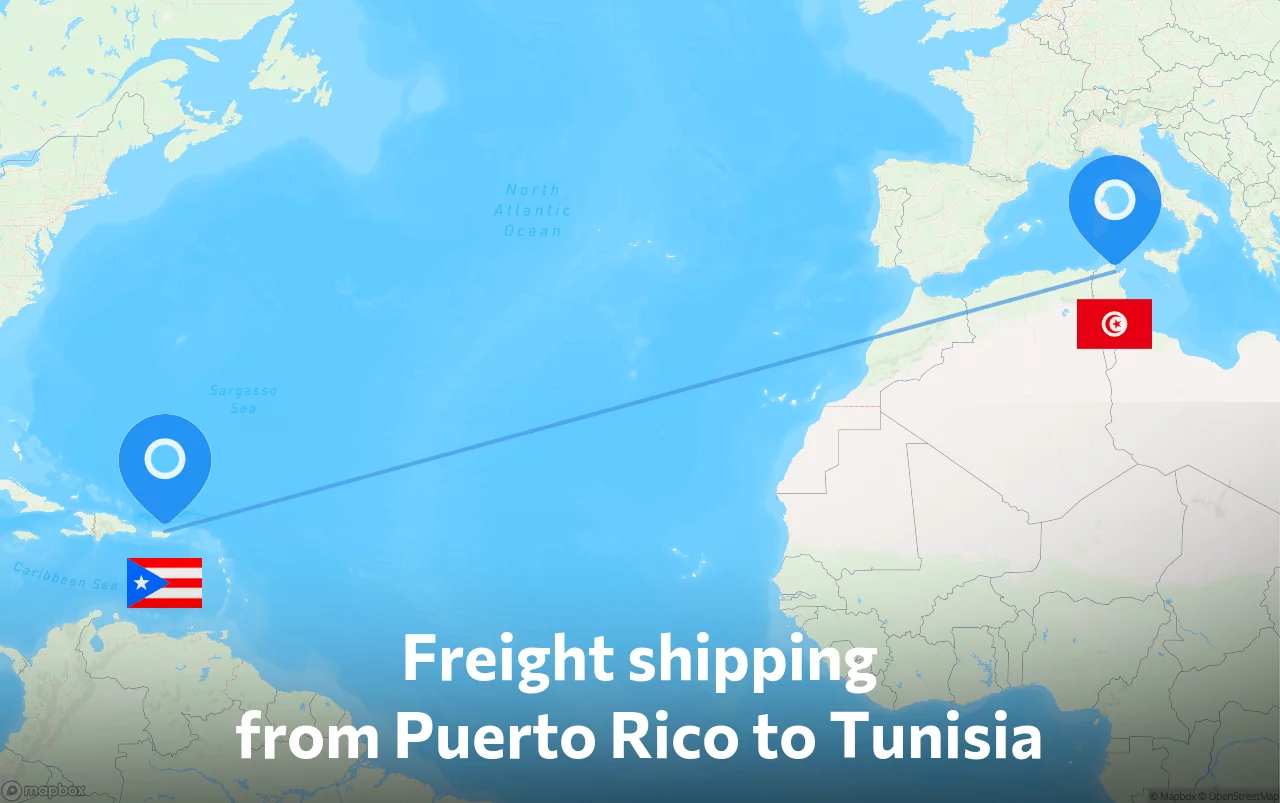 Shipping route from Puerto Rico to Tunisia