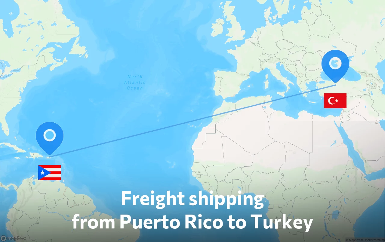 Shipping route from Puerto Rico to Turkey