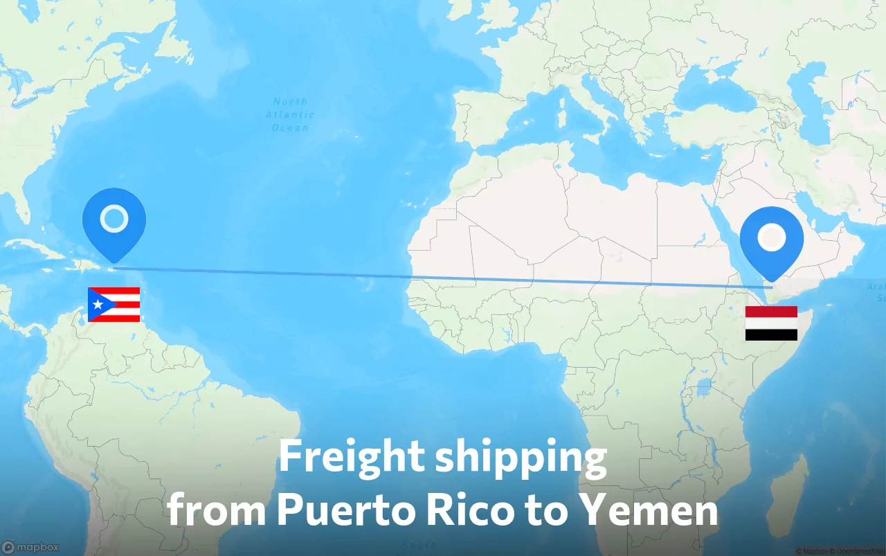 Shipping route from Puerto Rico to Yemen
