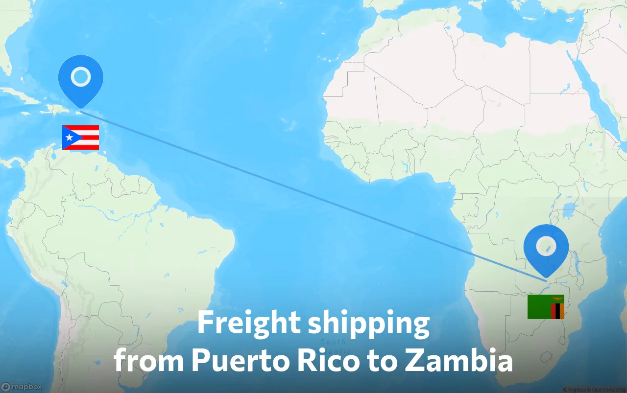 Shipping route from Puerto Rico to Zambia