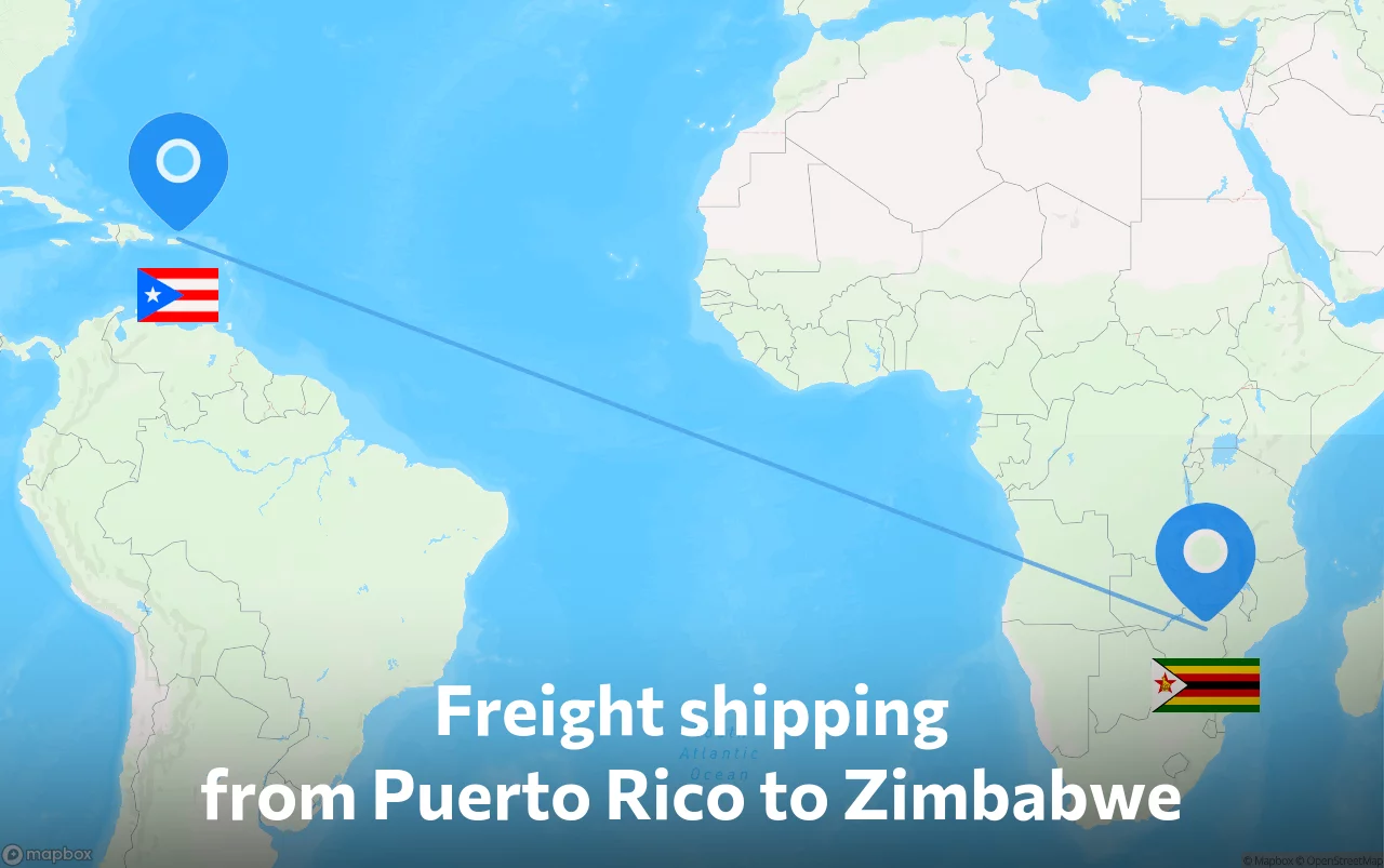 Shipping route from Puerto Rico to Zimbabwe
