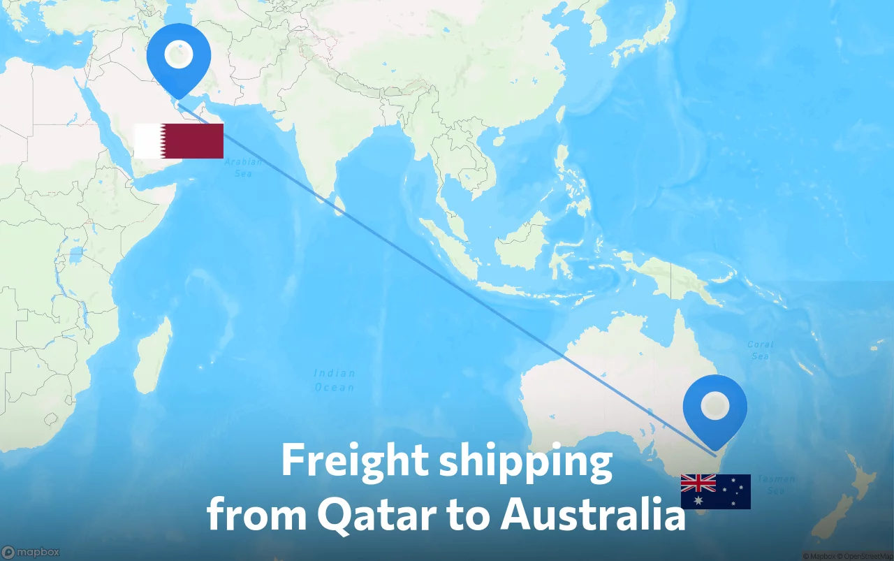 Shipping route from Qatar to Australia
