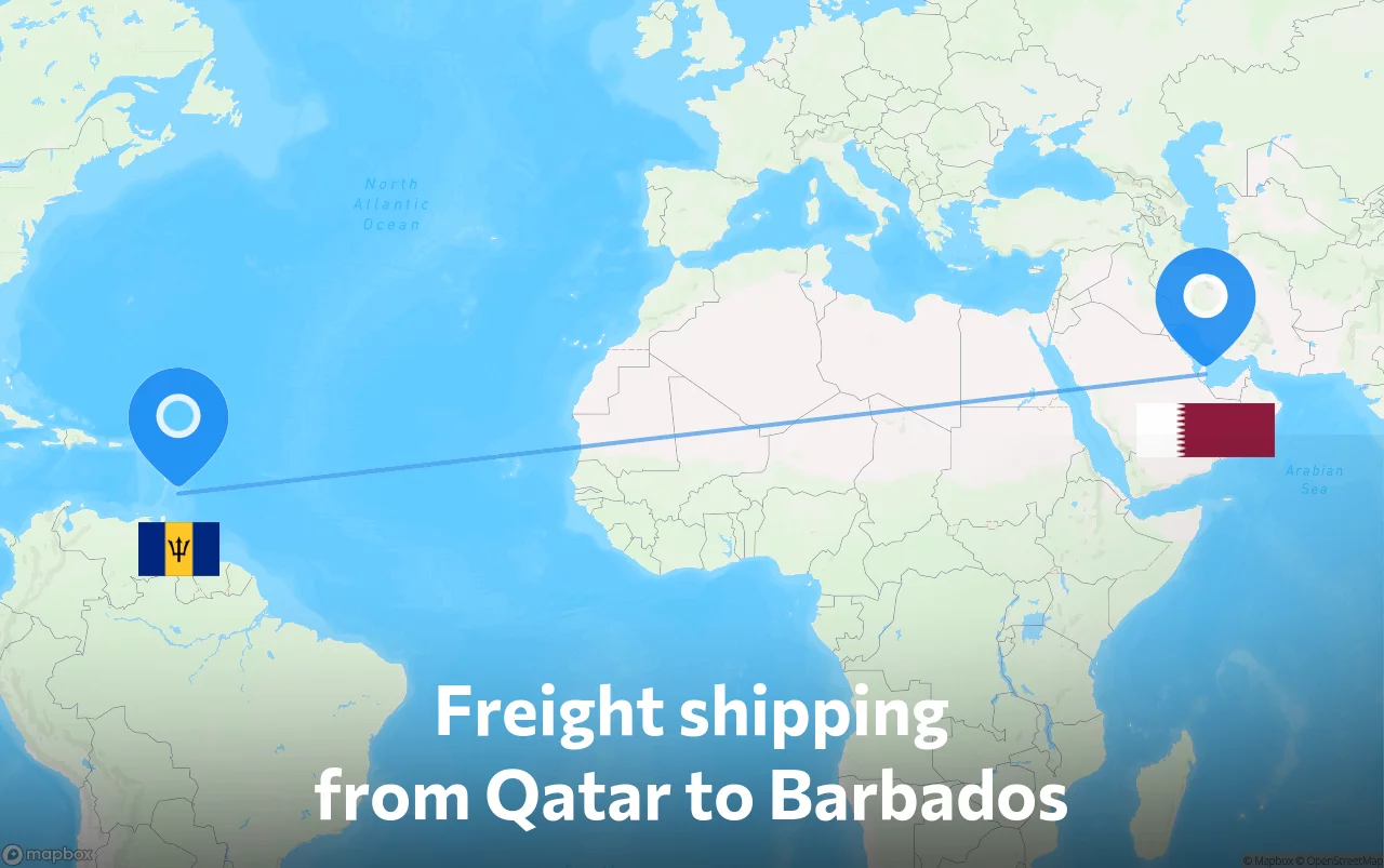 Shipping route from Qatar to Barbados