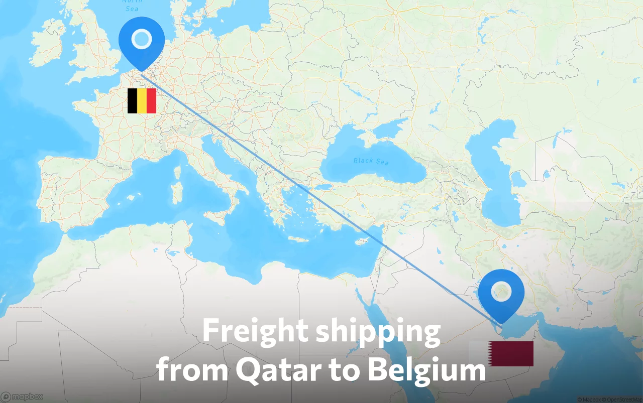 Shipping route from Qatar to Belgium