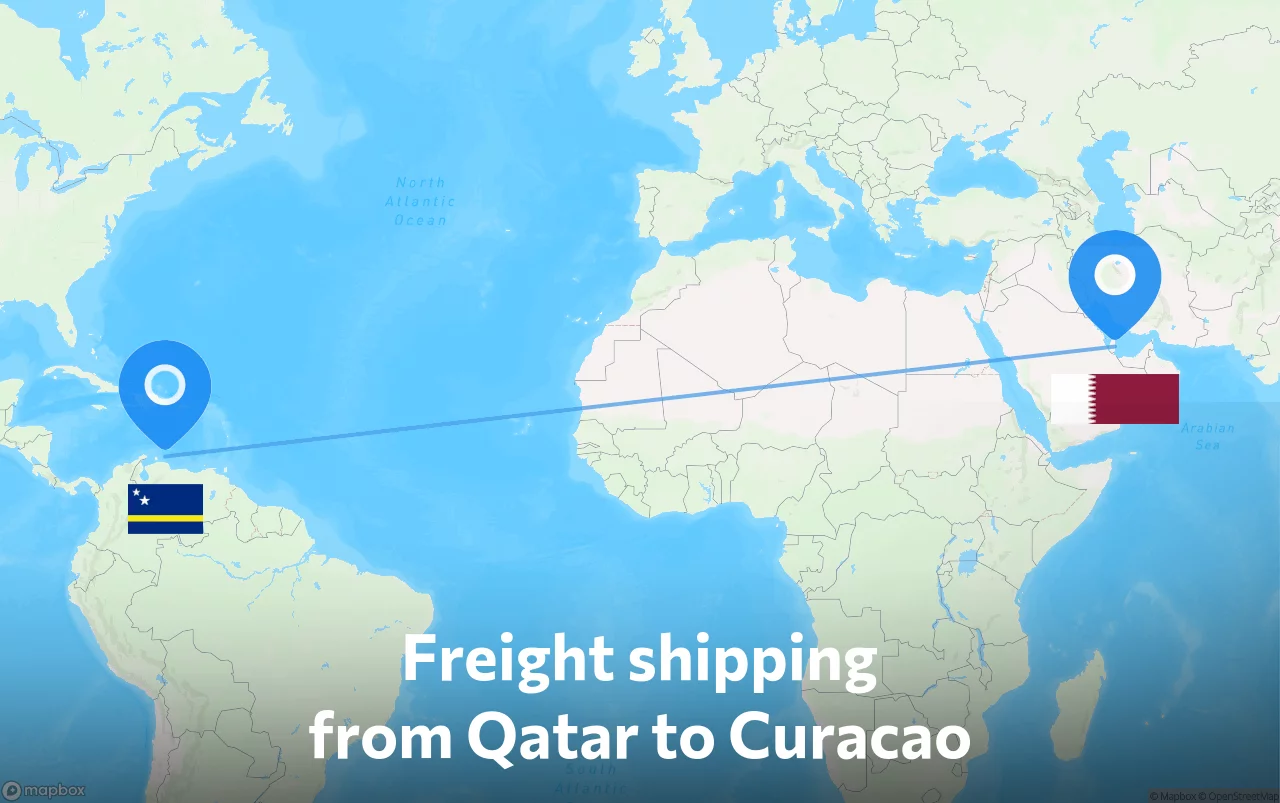 Shipping route from Qatar to Curacao