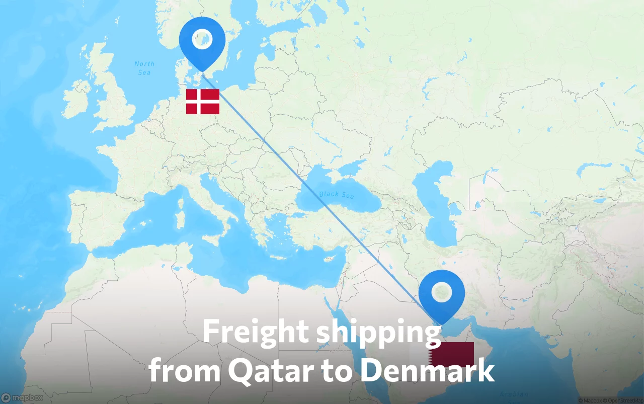 Shipping route from Qatar to Denmark