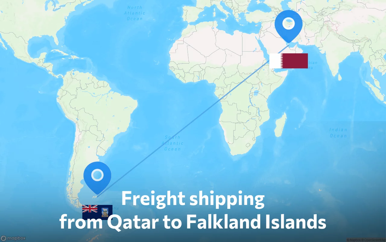 Shipping route from Qatar to Falkland Islands