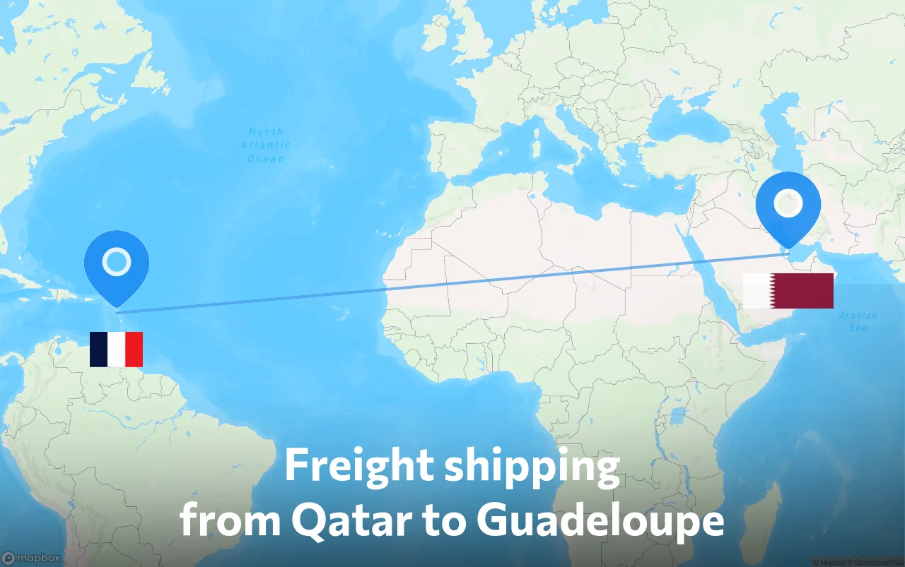 Shipping route from Qatar to Guadeloupe
