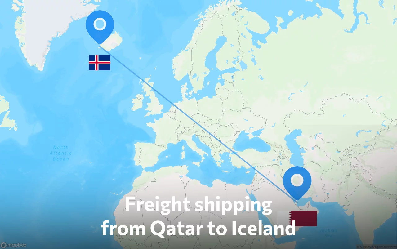 Shipping route from Qatar to Iceland