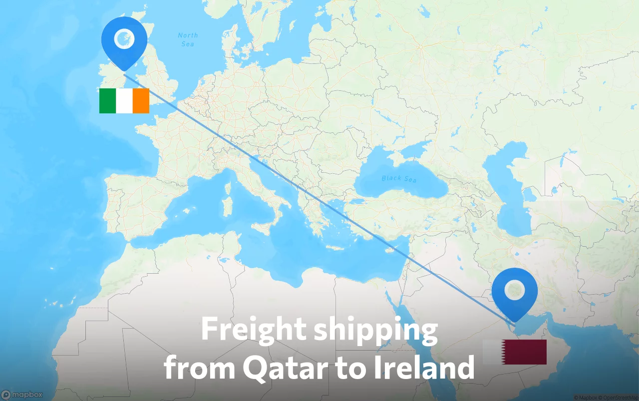 Shipping route from Qatar to Ireland