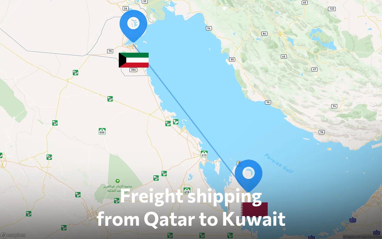 Shipping route from Qatar to Kuwait