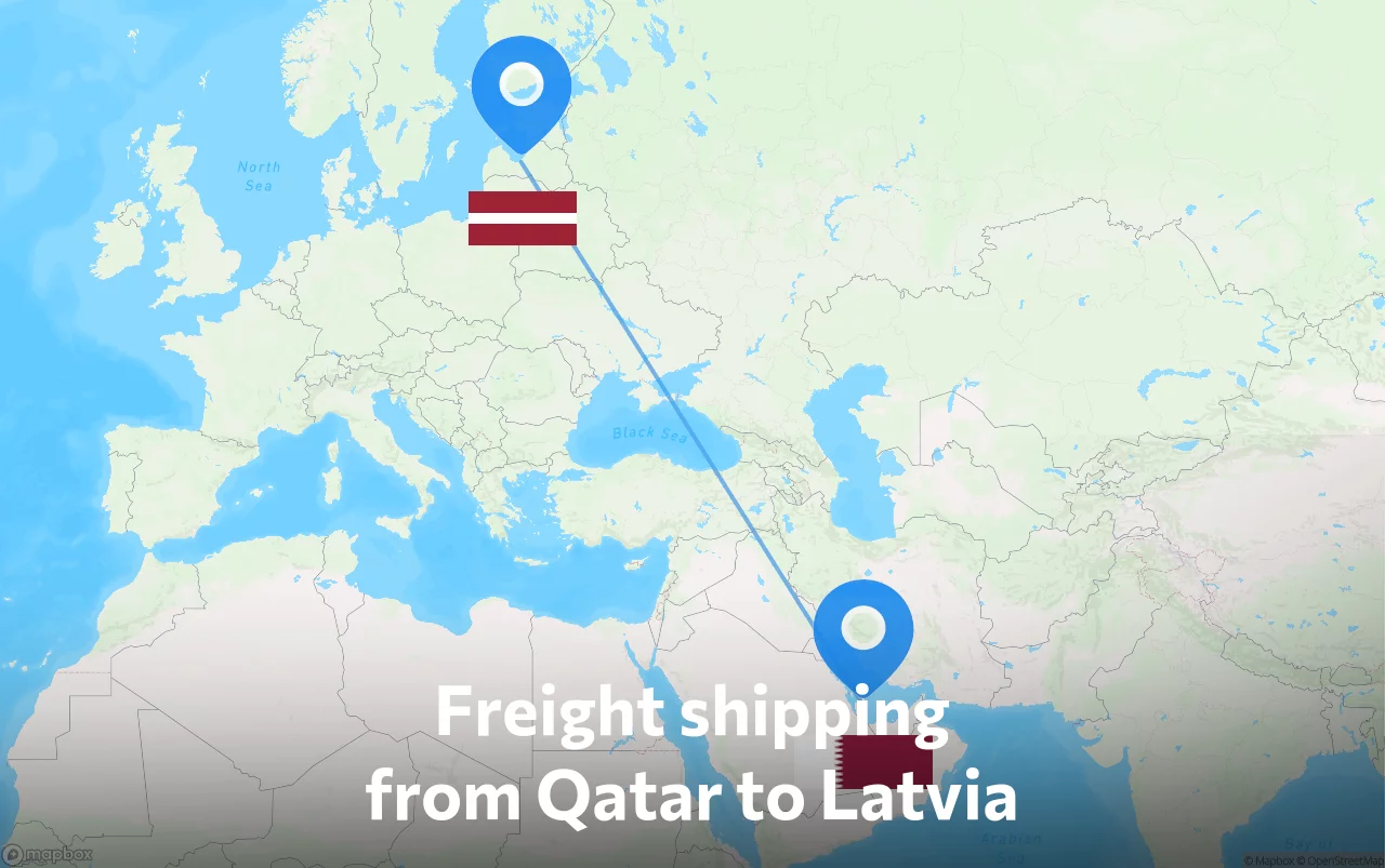 Shipping route from Qatar to Latvia