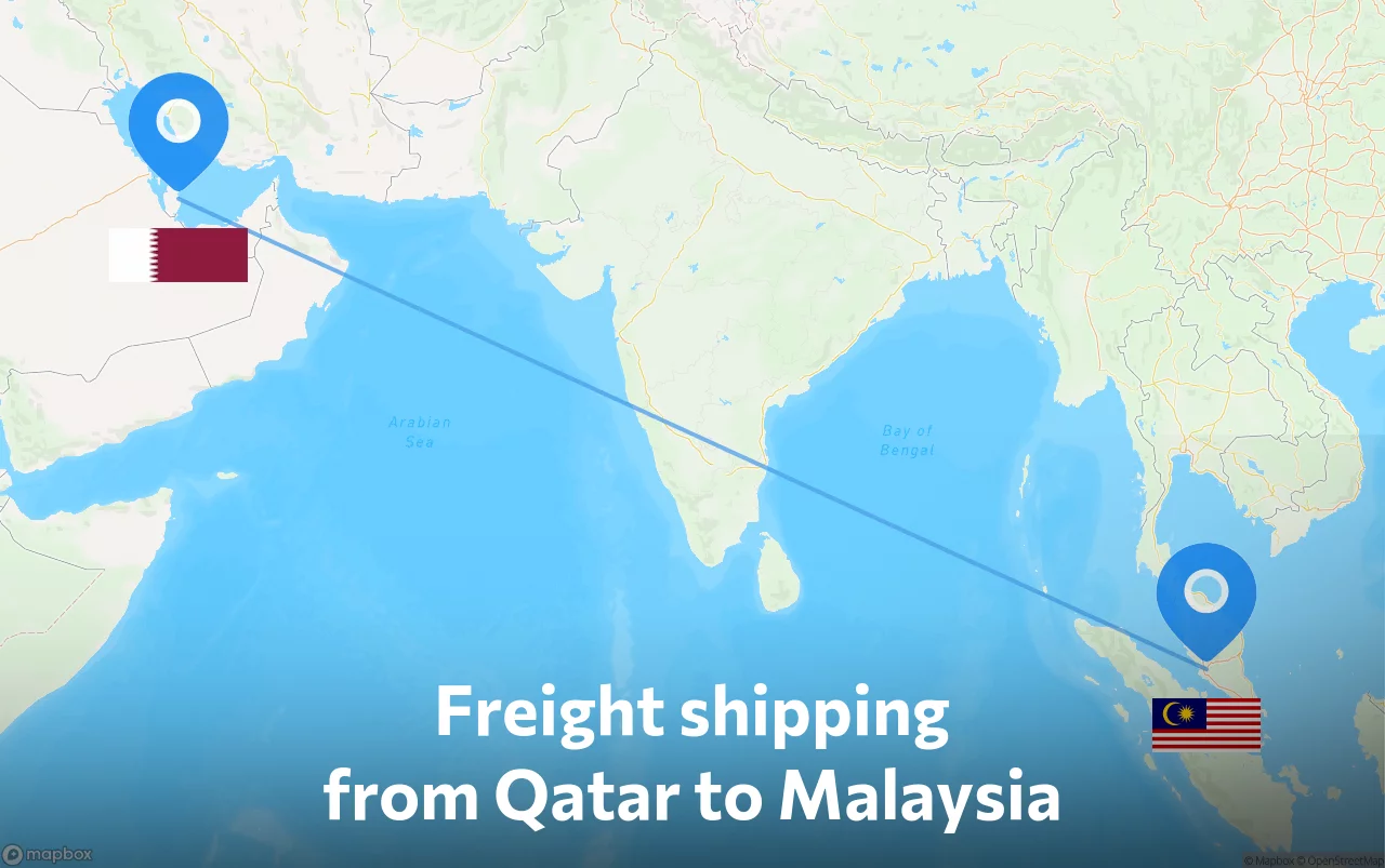 Shipping route from Qatar to Malaysia