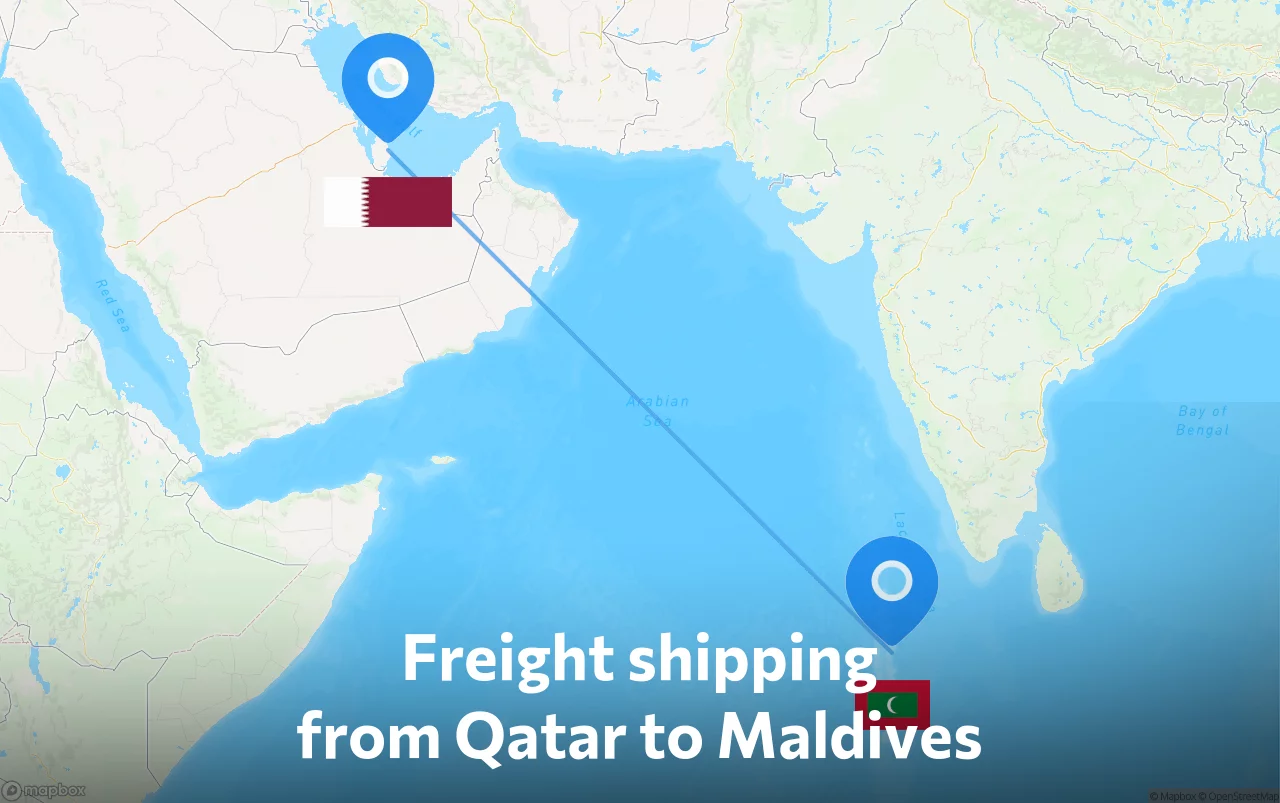 Shipping route from Qatar to Maldives