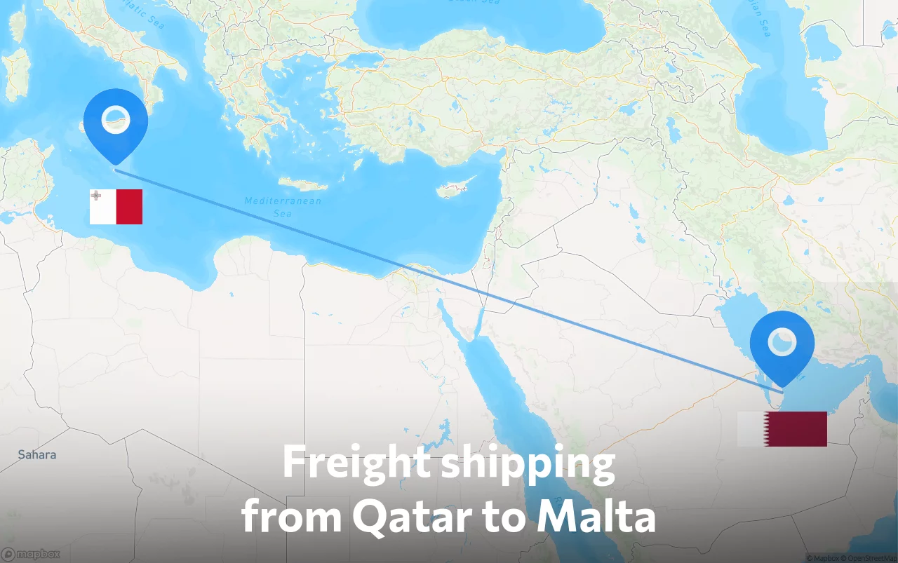 Shipping route from Qatar to Malta