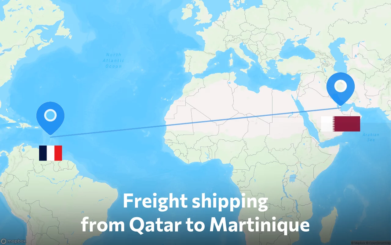 Shipping route from Qatar to Martinique