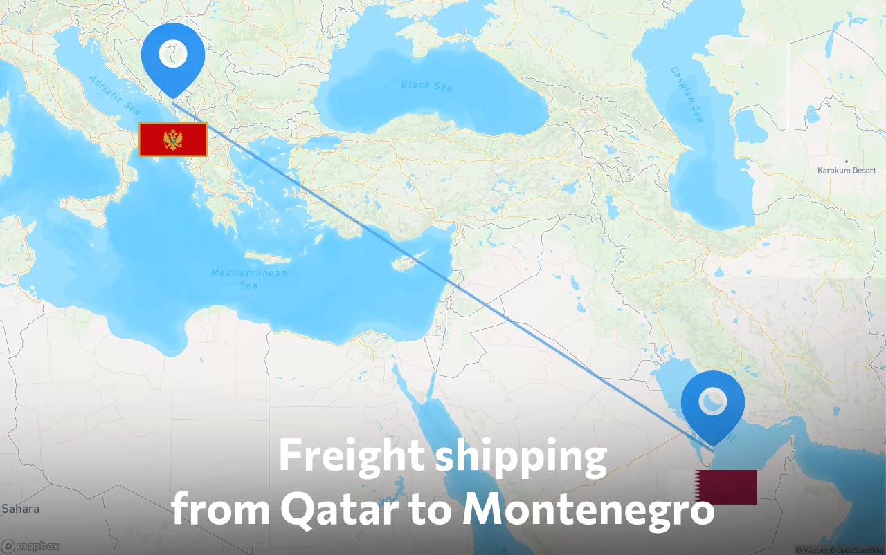 Shipping route from Qatar to Montenegro