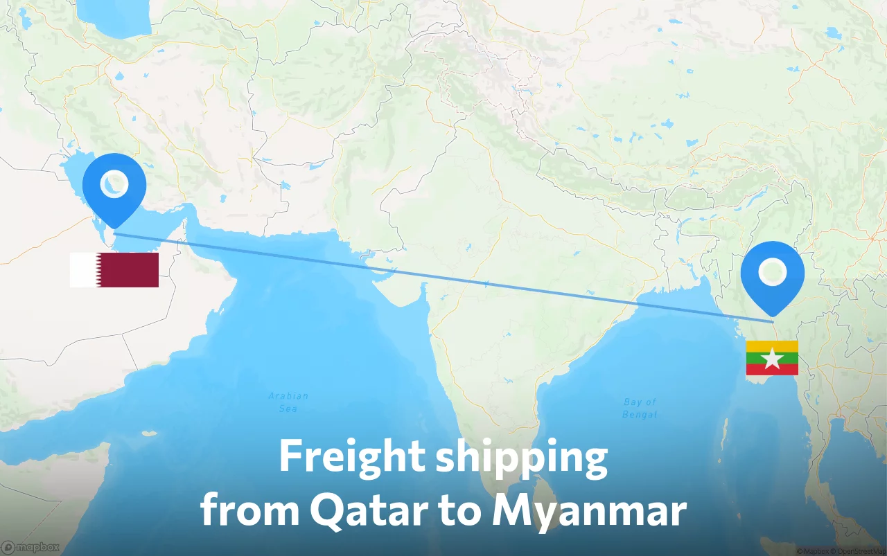 Shipping route from Qatar to Myanmar