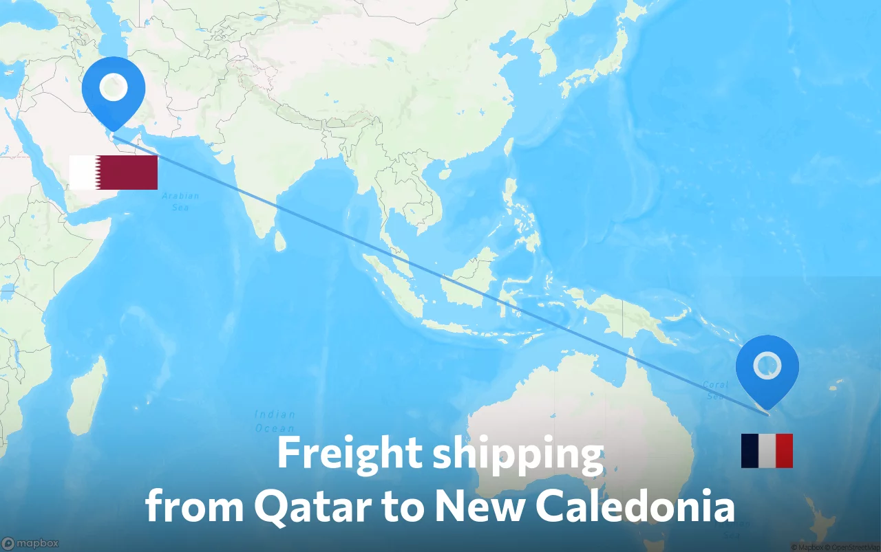 Shipping route from Qatar to New Caledonia
