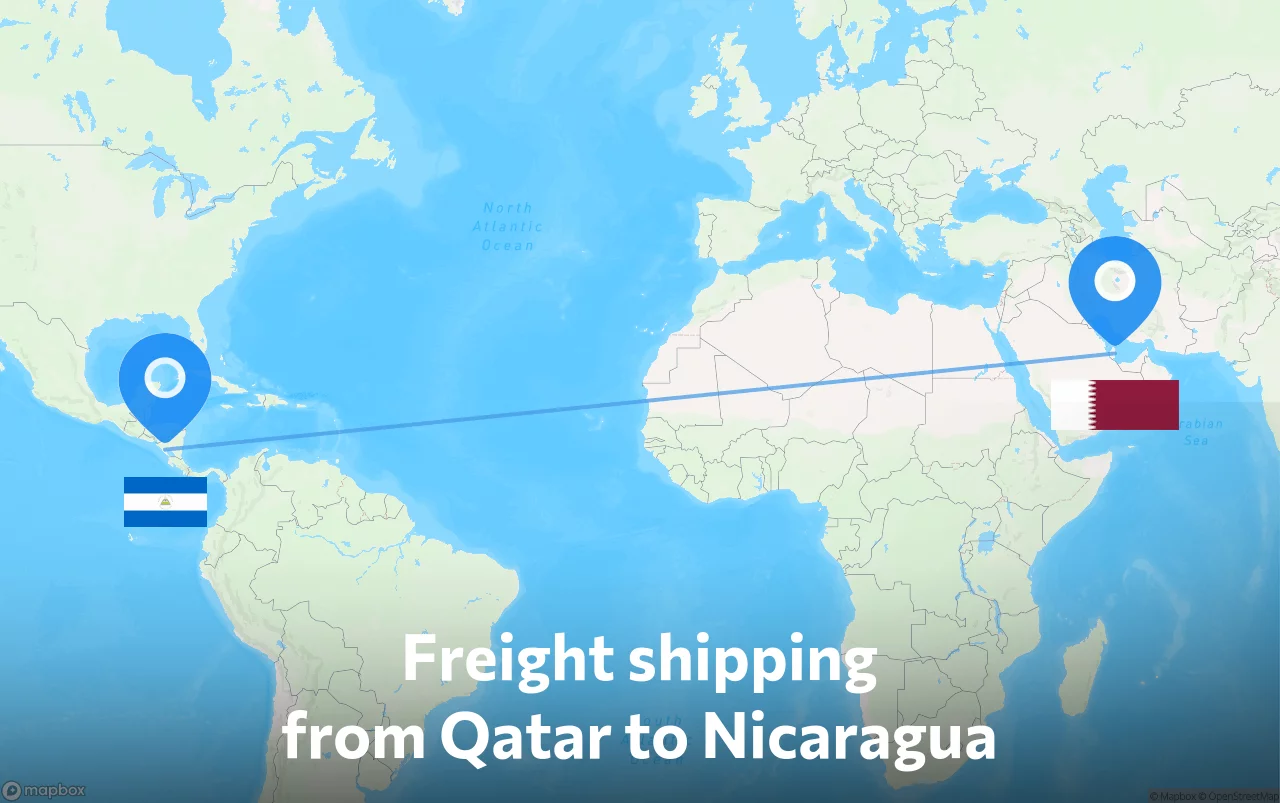 Shipping route from Qatar to Nicaragua