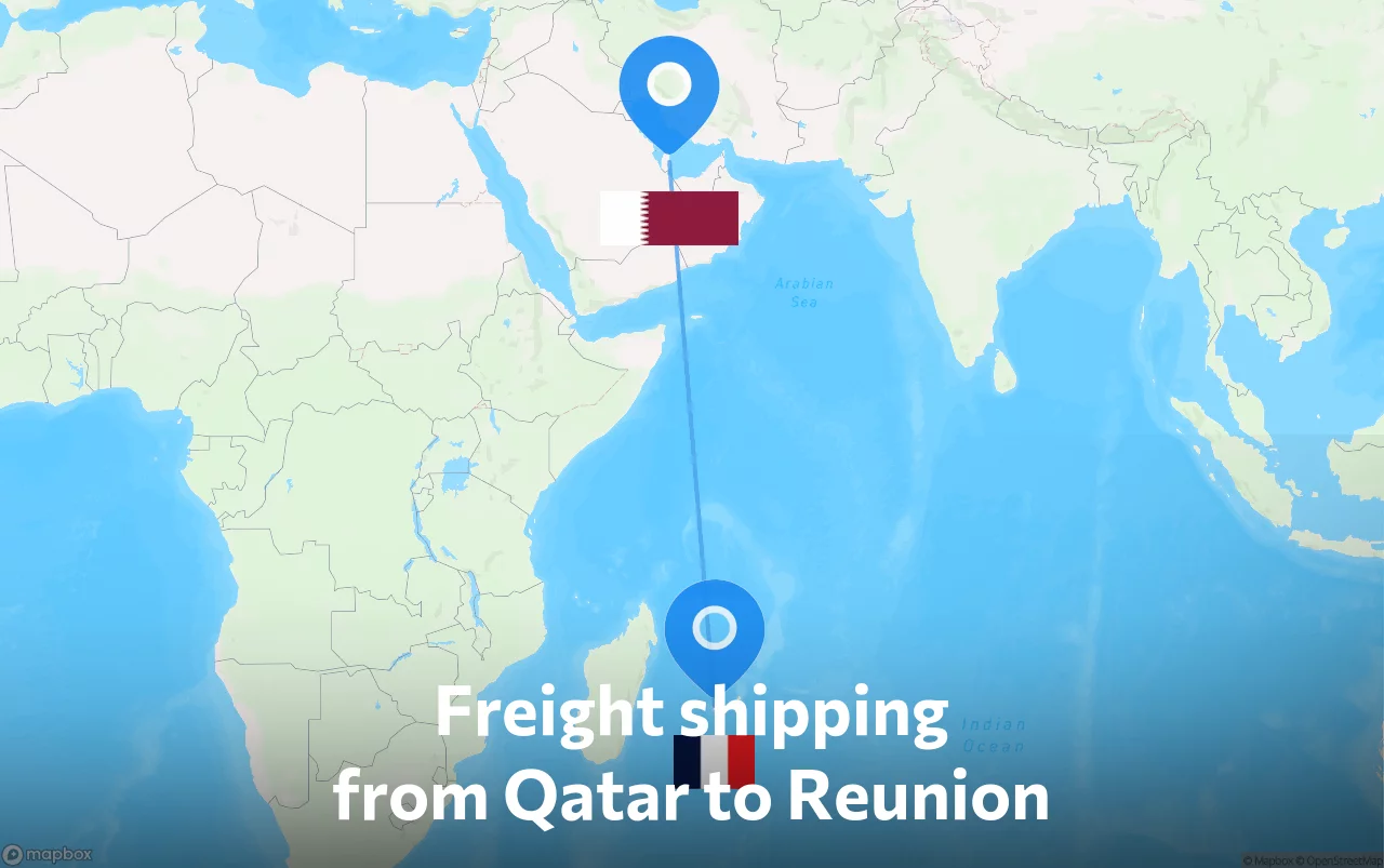 Shipping route from Qatar to Reunion