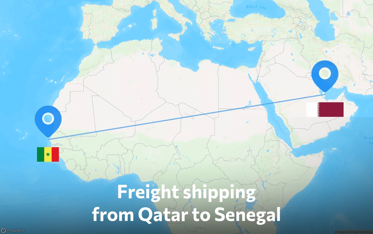 Shipping route from Qatar to Senegal