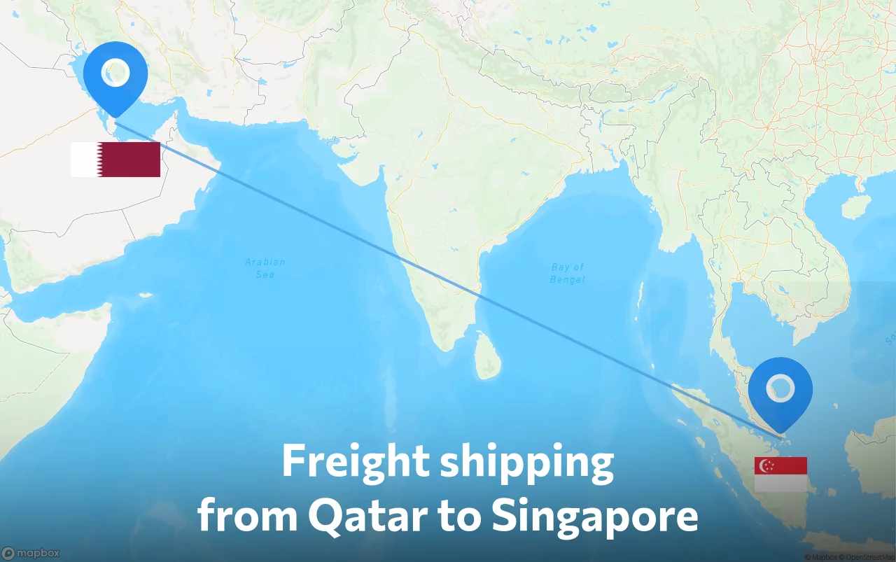 Shipping route from Qatar to Singapore