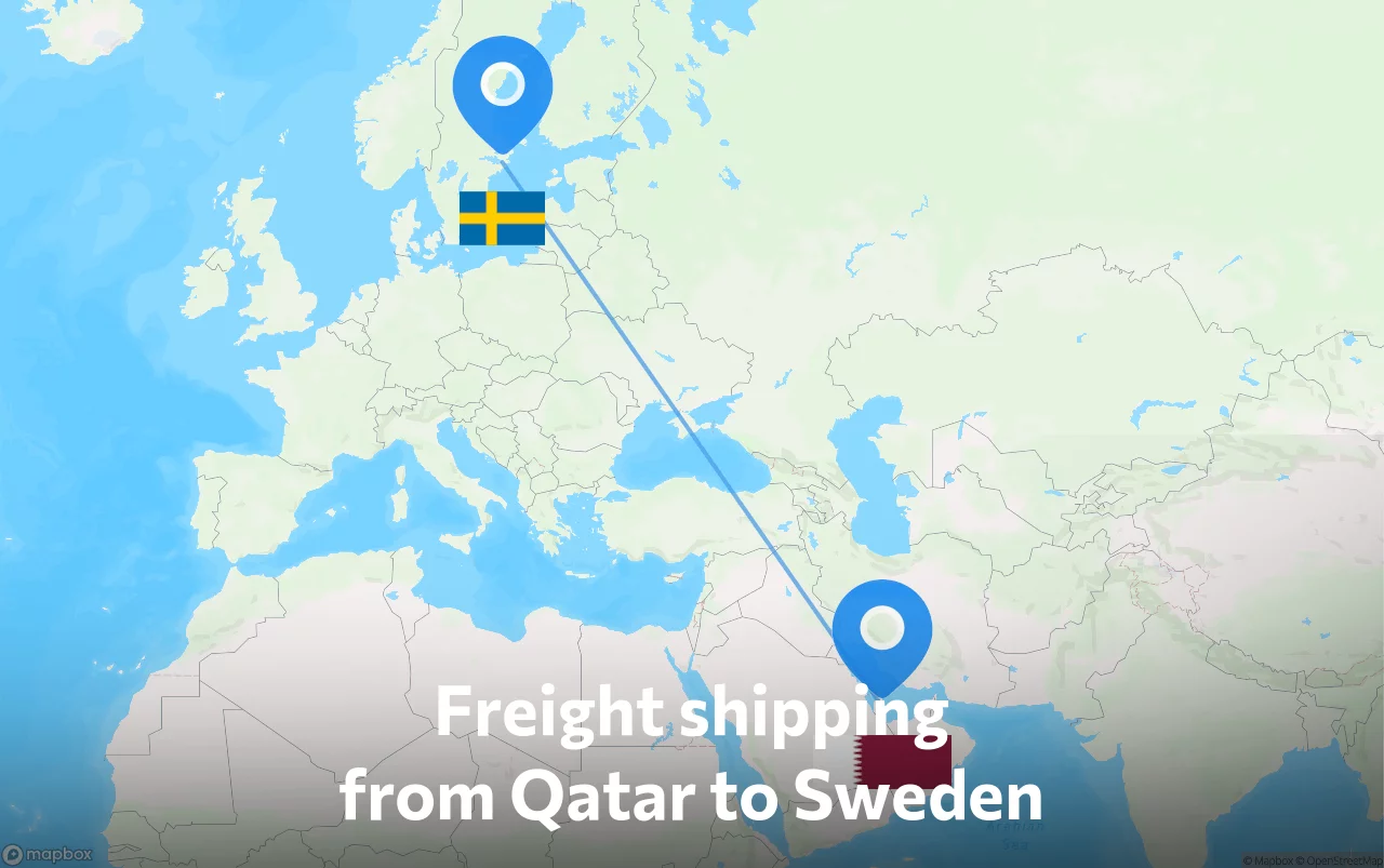 Shipping route from Qatar to Sweden