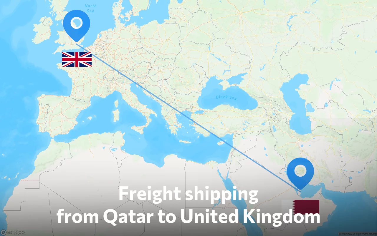 Shipping route from Qatar to United Kingdom