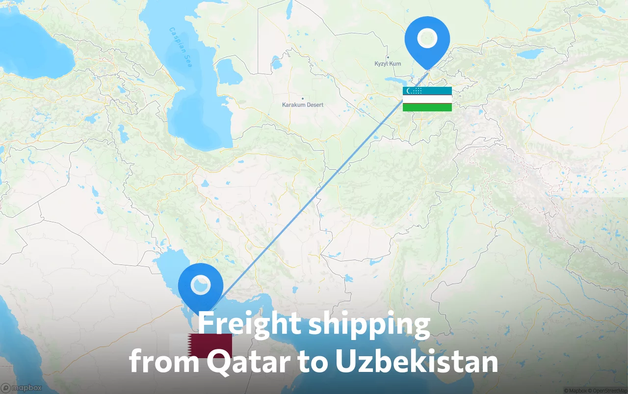 Shipping route from Qatar to Uzbekistan