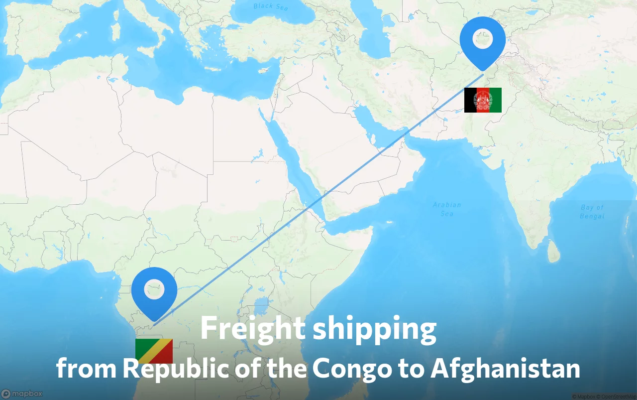 Shipping route from Republic of the Congo to Afghanistan