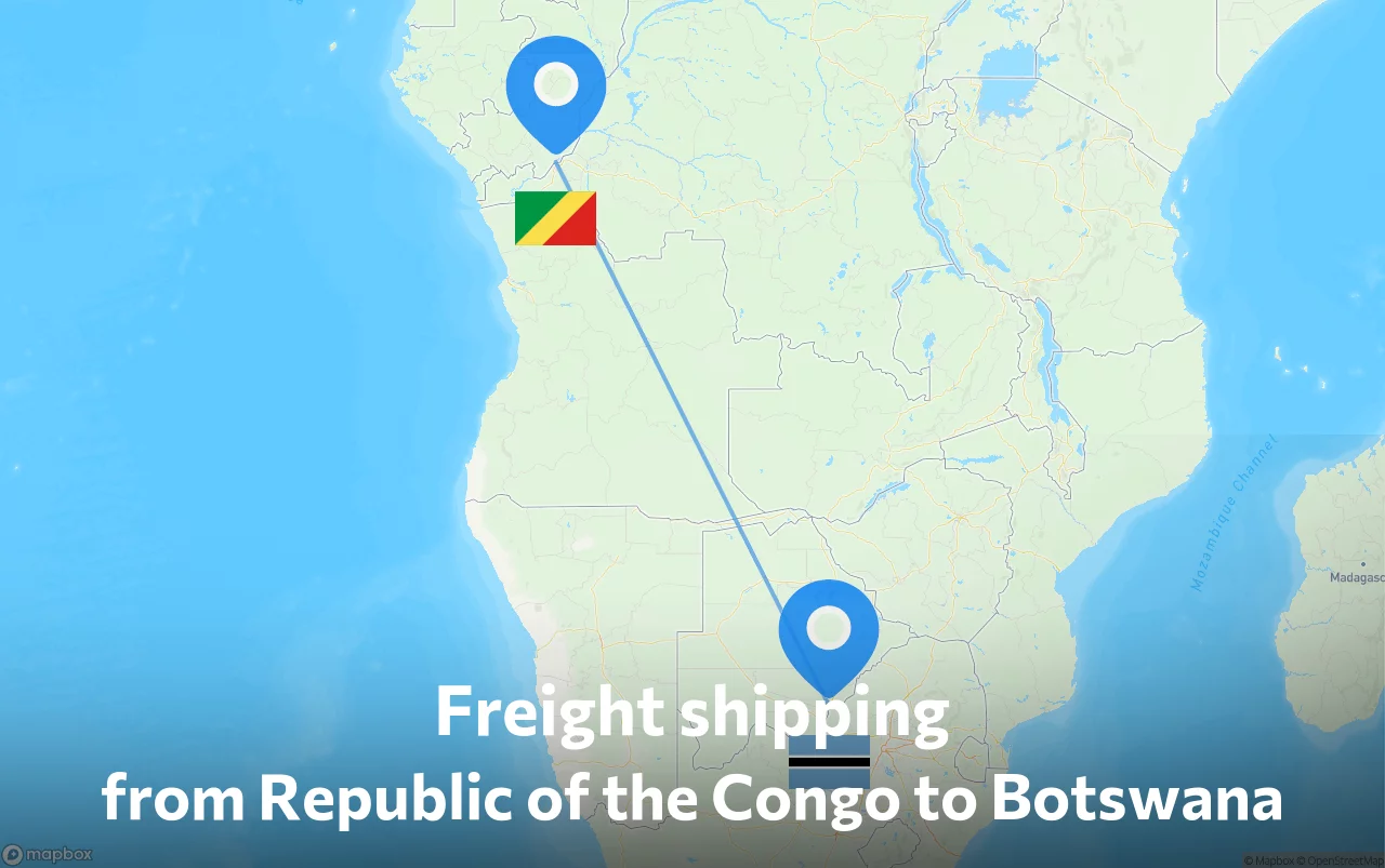 Shipping route from Republic of the Congo to Botswana