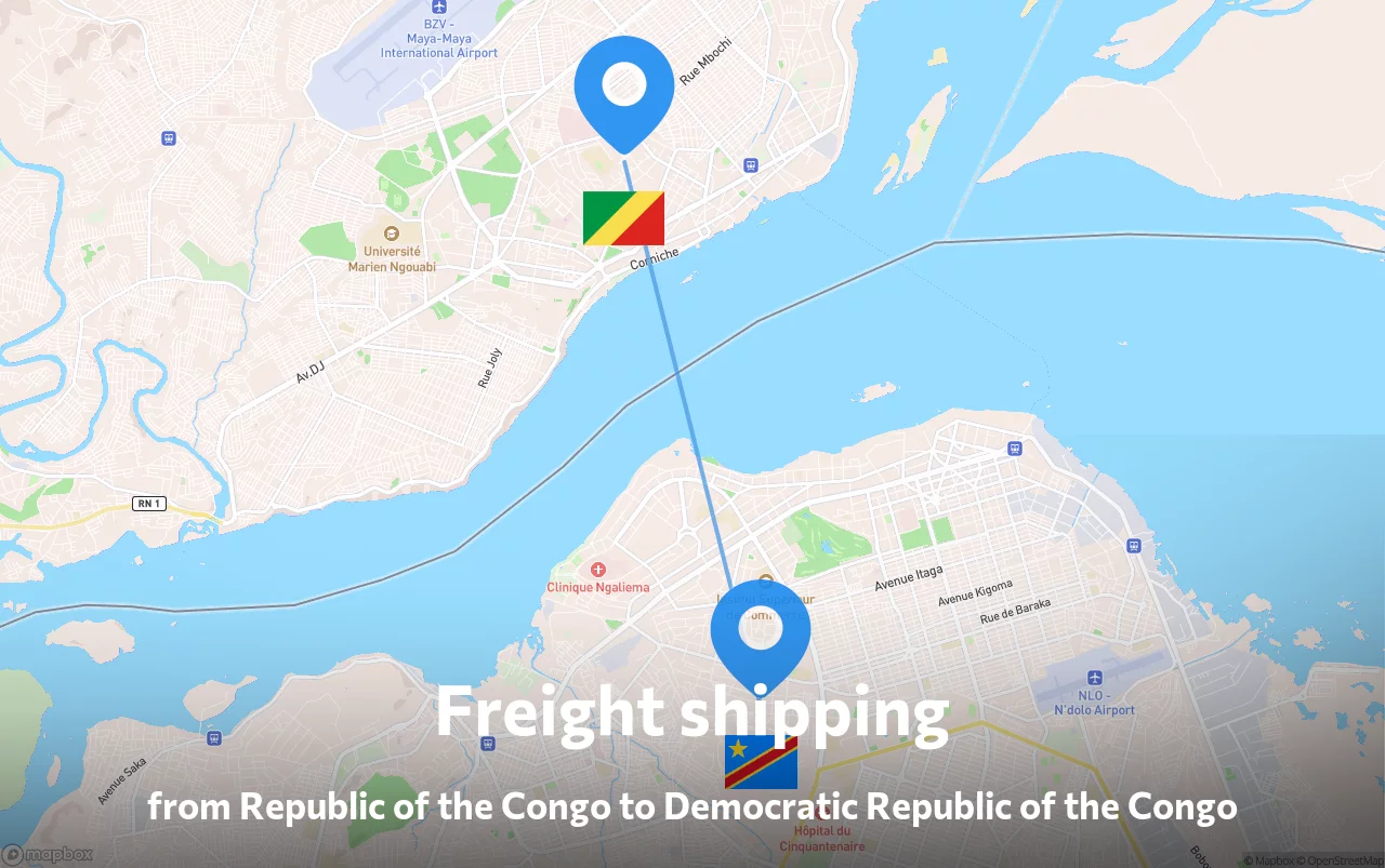 Shipping route from Republic of the Congo to Democratic Republic of the Congo