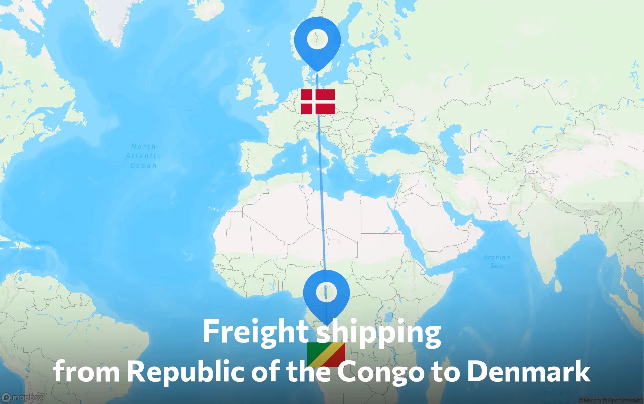 Shipping route from Republic of the Congo to Denmark