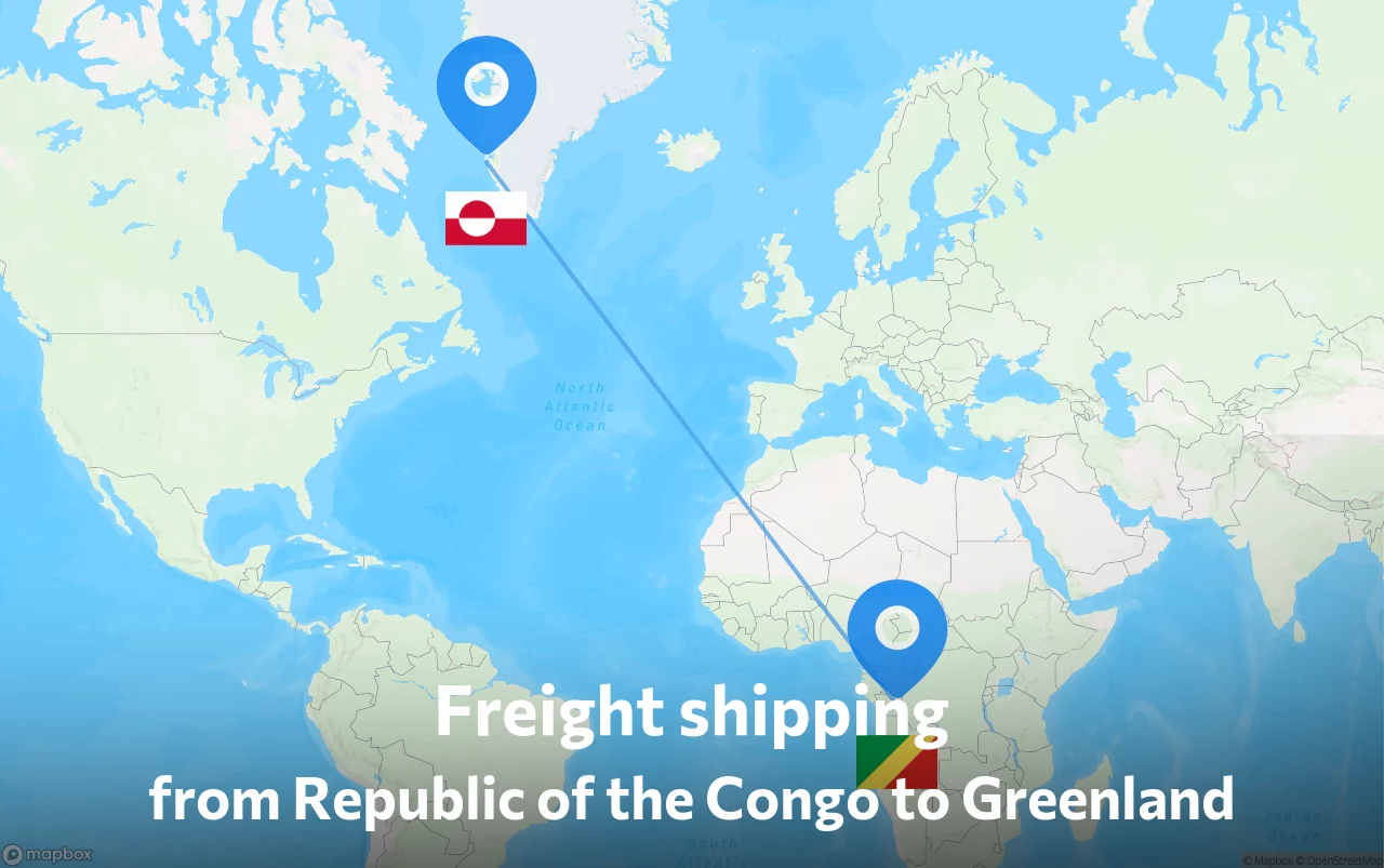 Shipping route from Republic of the Congo to Greenland