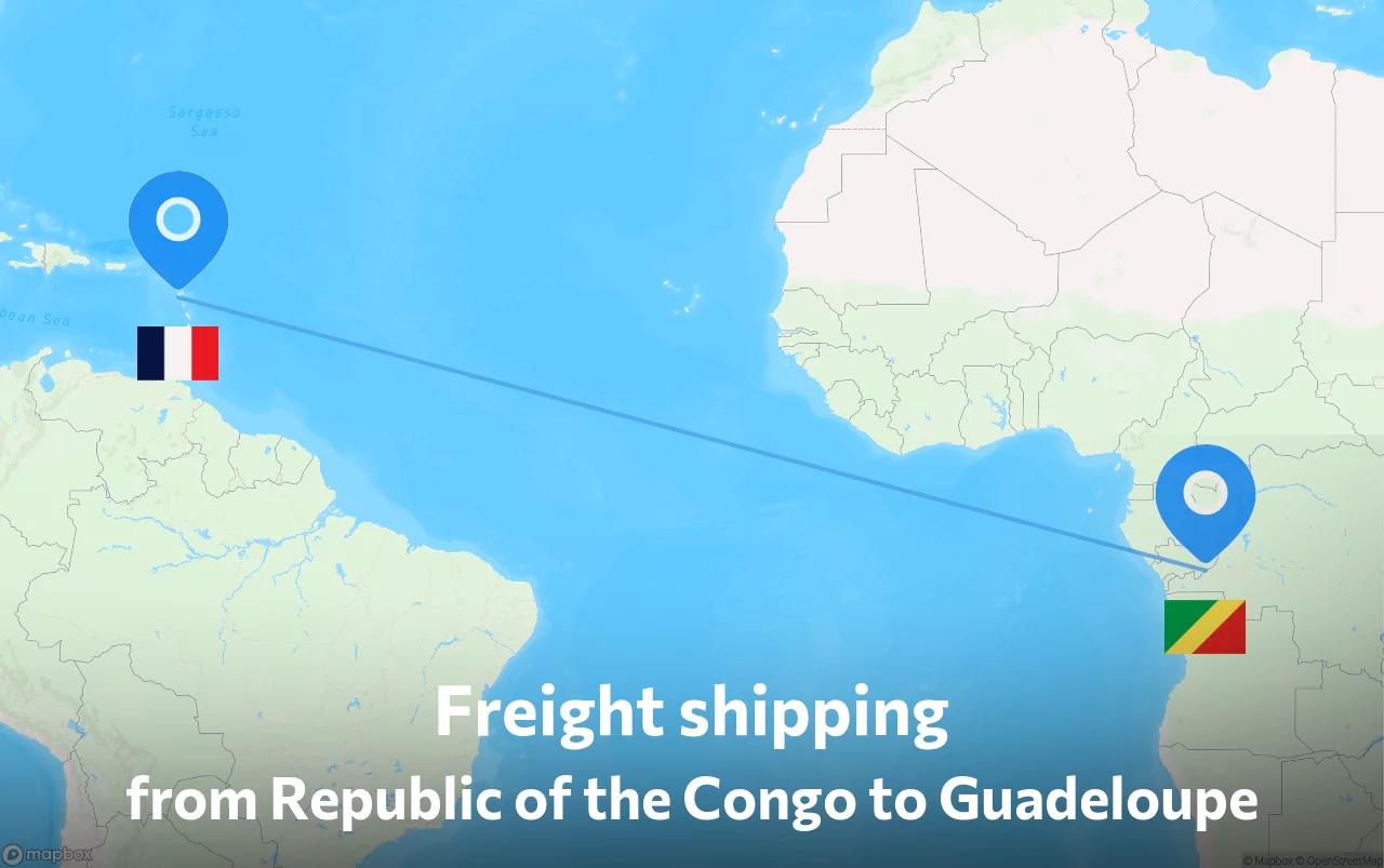 Shipping route from Republic of the Congo to Guadeloupe