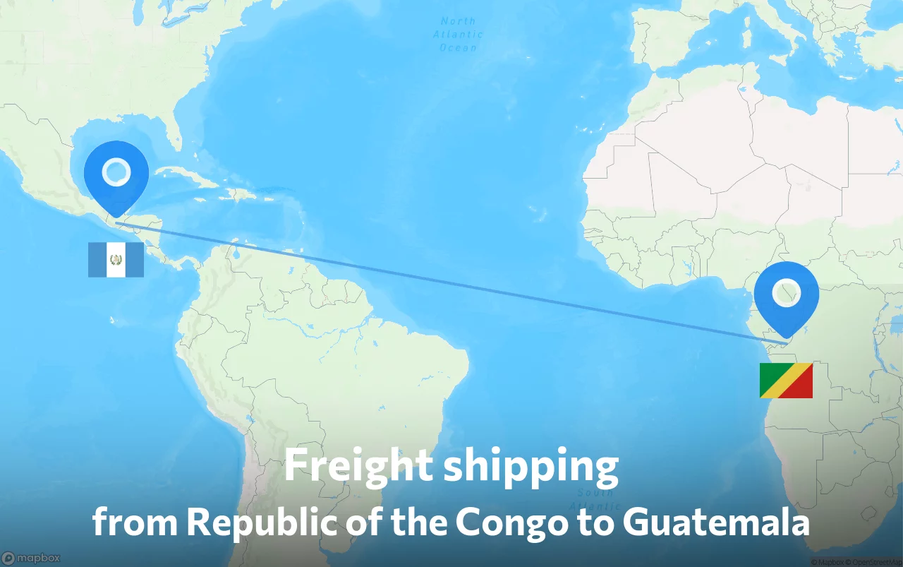 Shipping route from Republic of the Congo to Guatemala