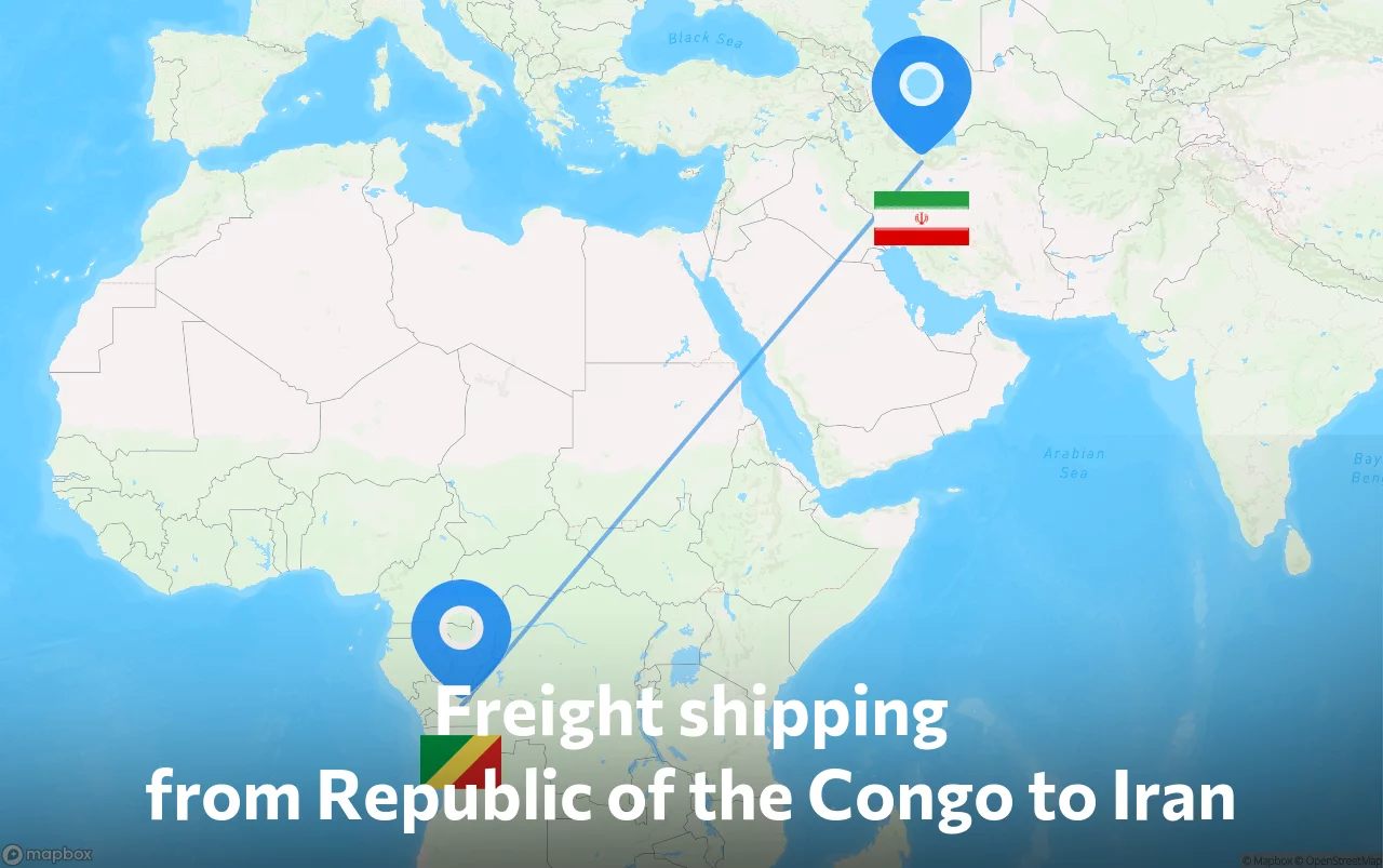 Shipping route from Republic of the Congo to Iran