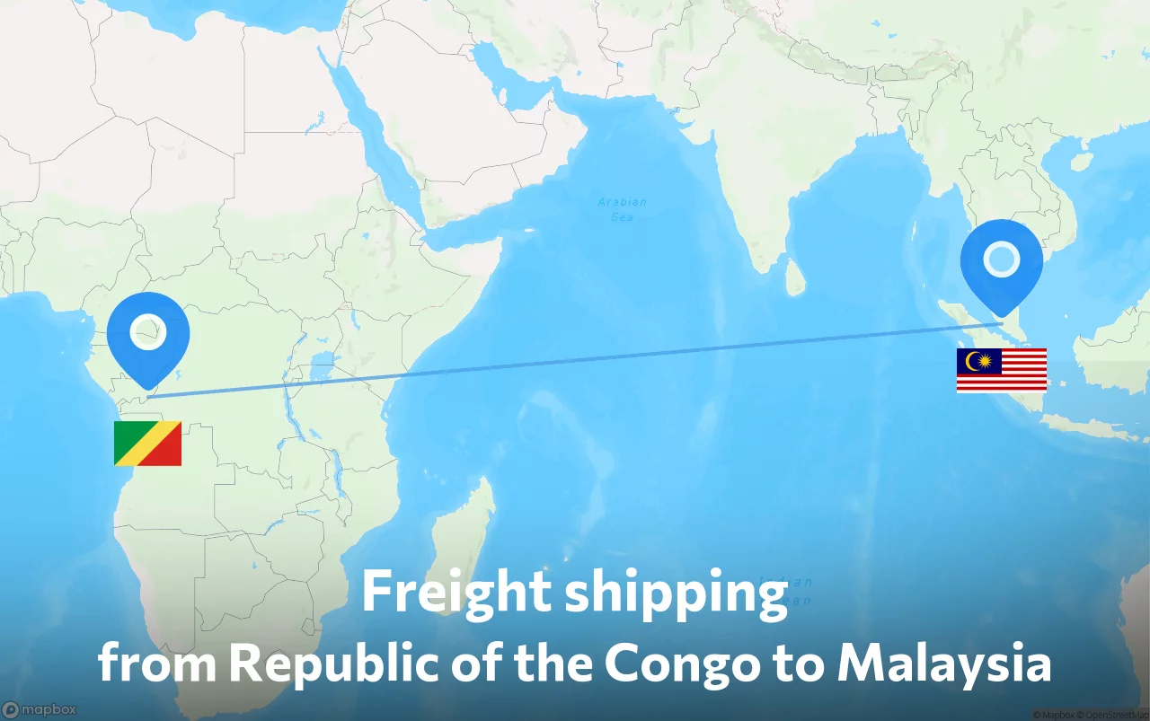 Shipping route from Republic of the Congo to Malaysia